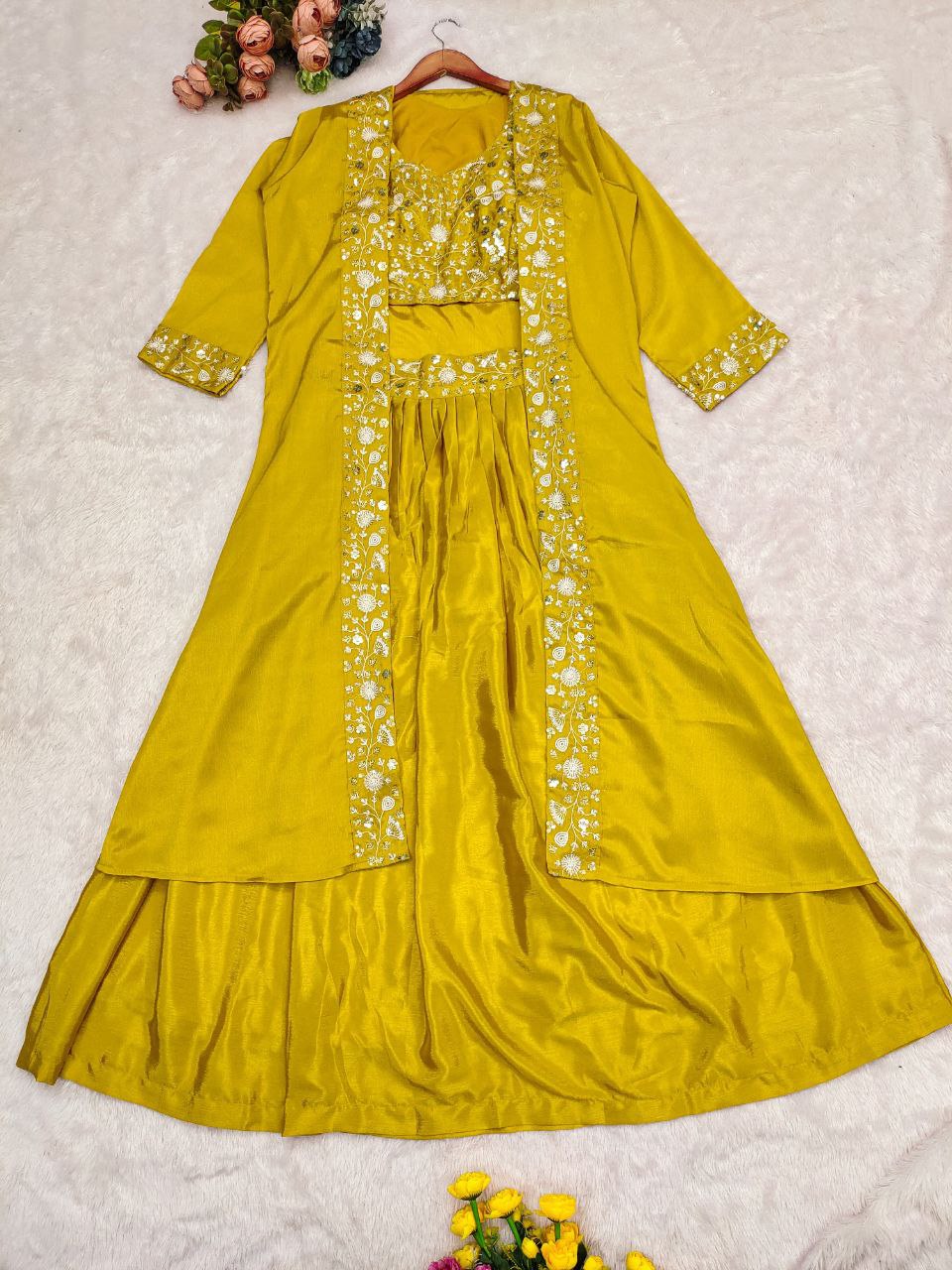 Mustard Elegance Chinnon Silk Shrug Set