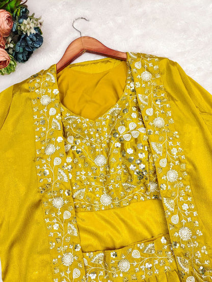 Mustard Elegance Chinnon Silk Shrug Set