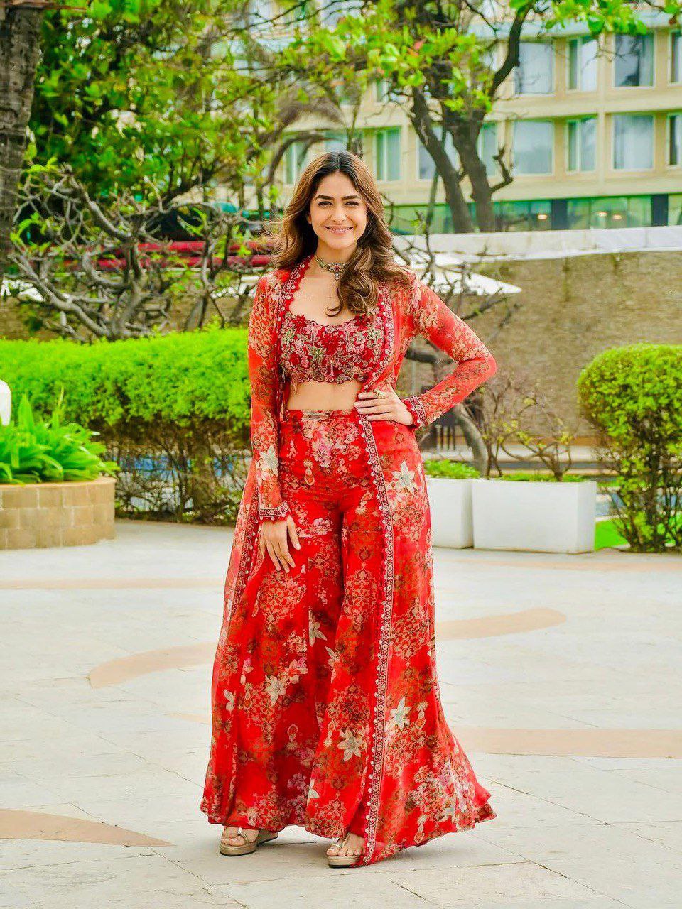 Mrunal Thakur Digital Print Shrug Plazo Set