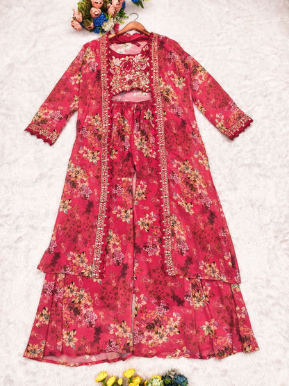 Mrunal Thakur Digital Print Shrug Plazo Set