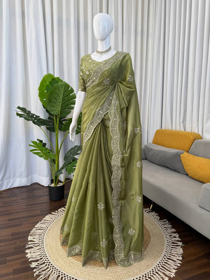 Olive Zariya Tibby Silk Saree