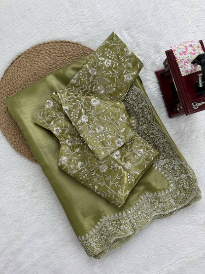 Olive Zariya Tibby Silk Saree