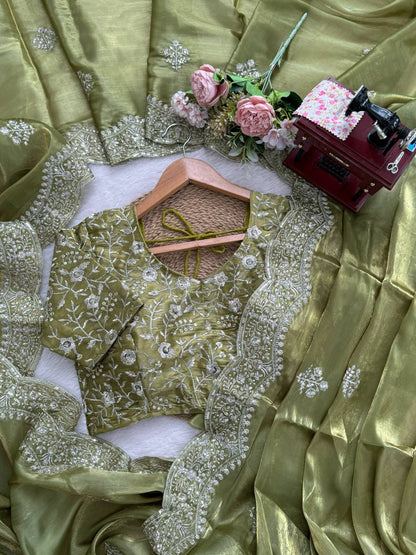 Olive Zariya Tibby Silk Saree