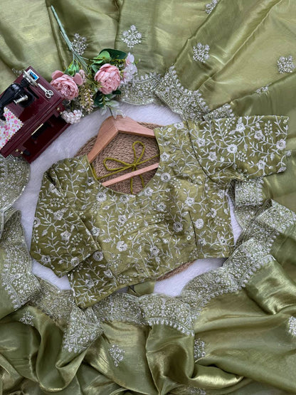Olive Zariya Tibby Silk Saree