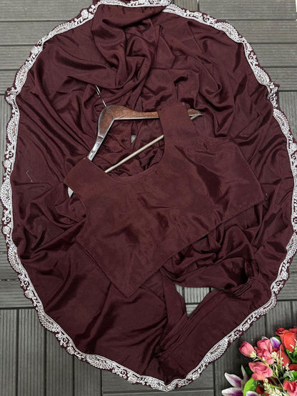 Royal Cocoa Embroidered Draped Saree