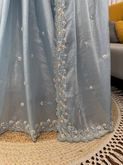 Frosted Elegance Embroidered Saree