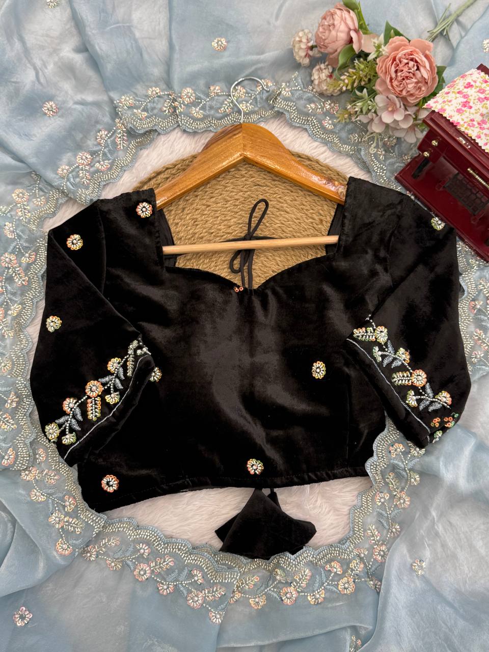 Frosted Elegance Embroidered Saree