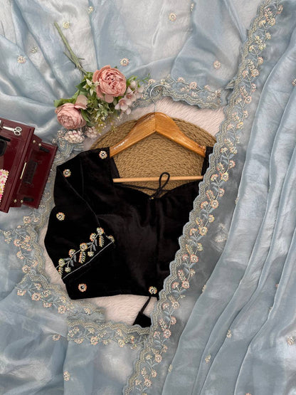 Frosted Elegance Embroidered Saree