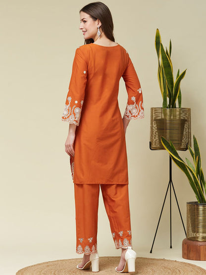 Orange Schiffil Cord Set - Kurtikala