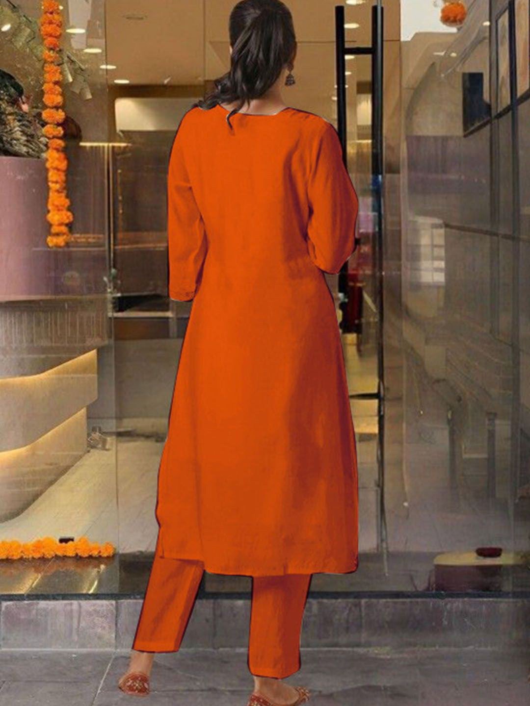 Royal Orange Embroidered Suit - Kurtikala