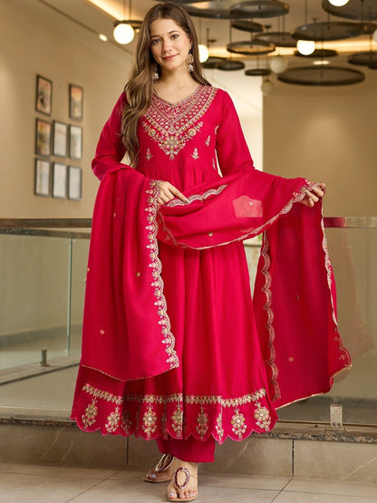 Embroidered Red Anarkali Suit - Kurtikala