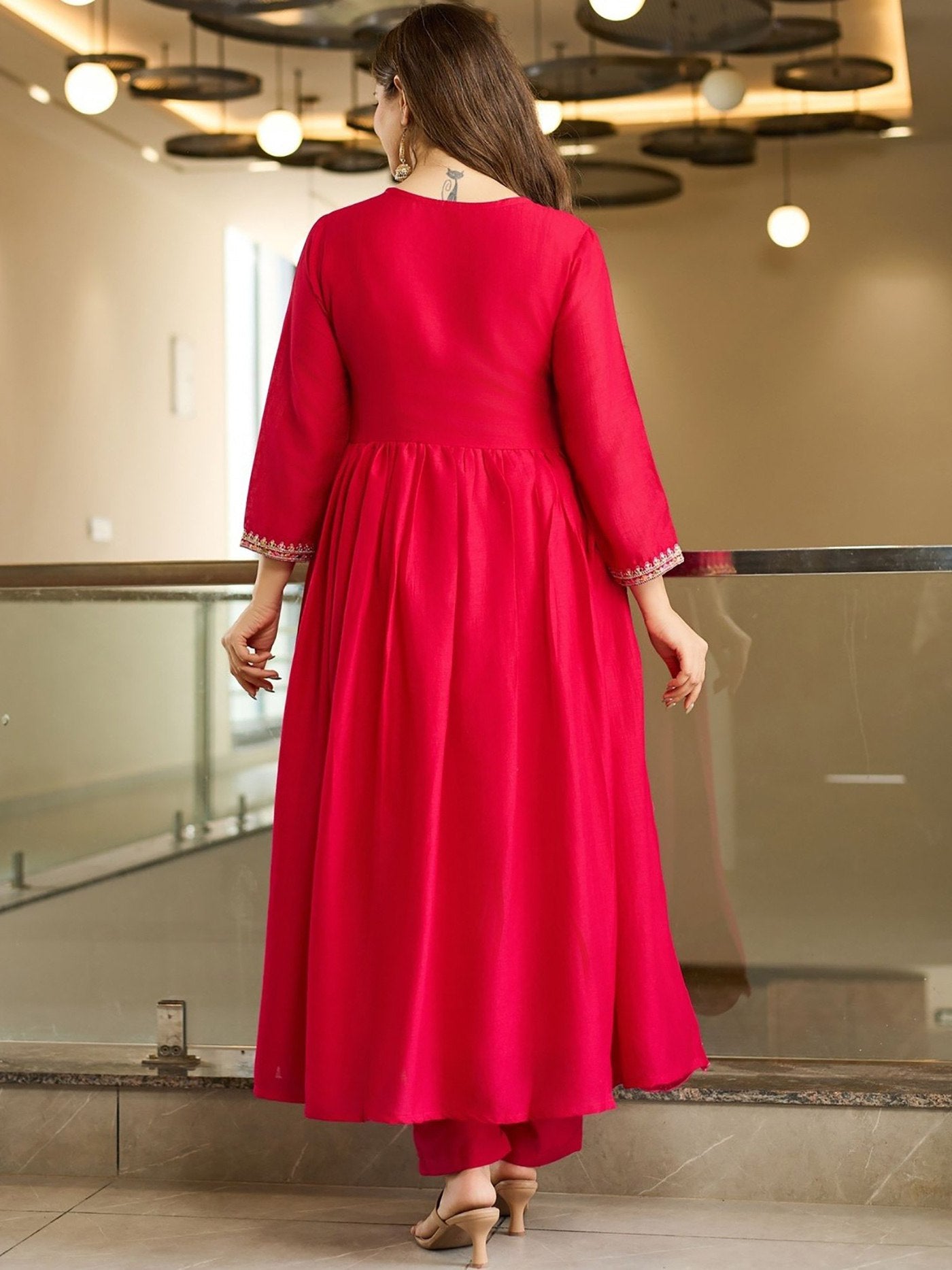 Embroidered Red Anarkali Suit - Kurtikala