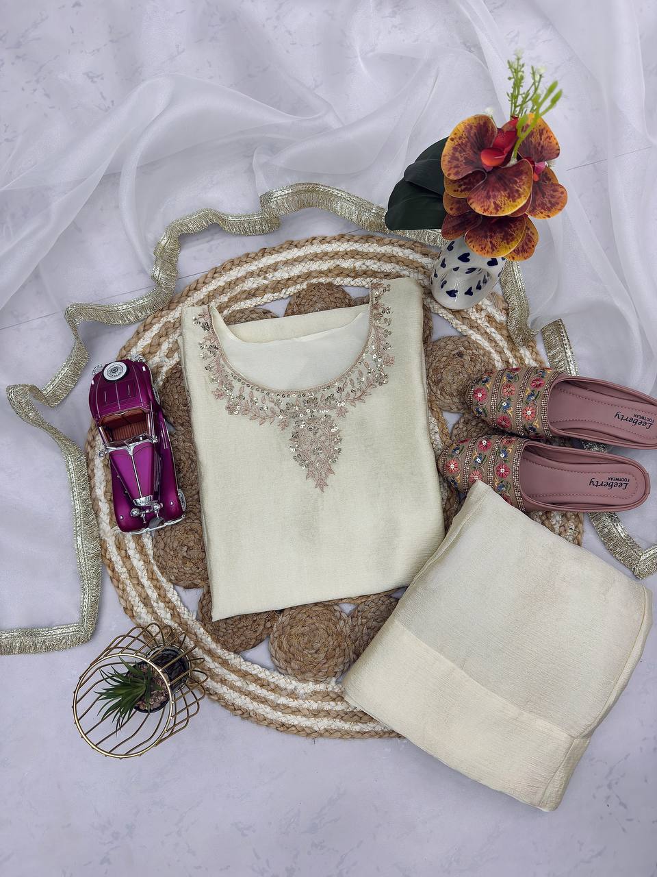 Ivory Embroidered Sharara Suit - Kurtikala