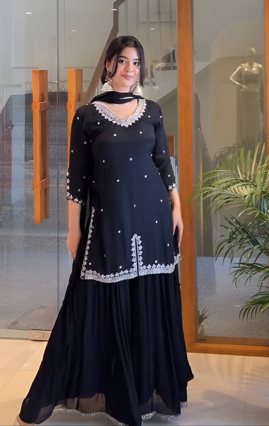 Midnight Zariya Sharara Set - Kurtikala