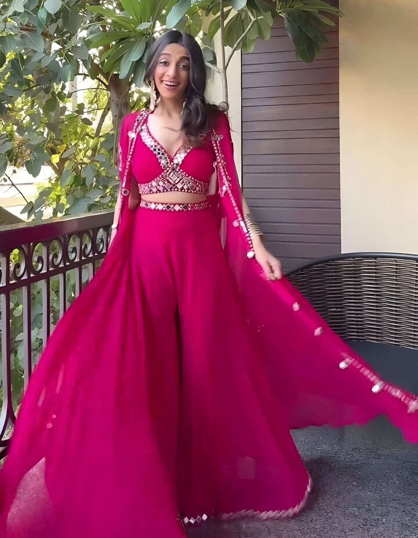 Pink Mirror Work Lehenga Set - Kurtikala