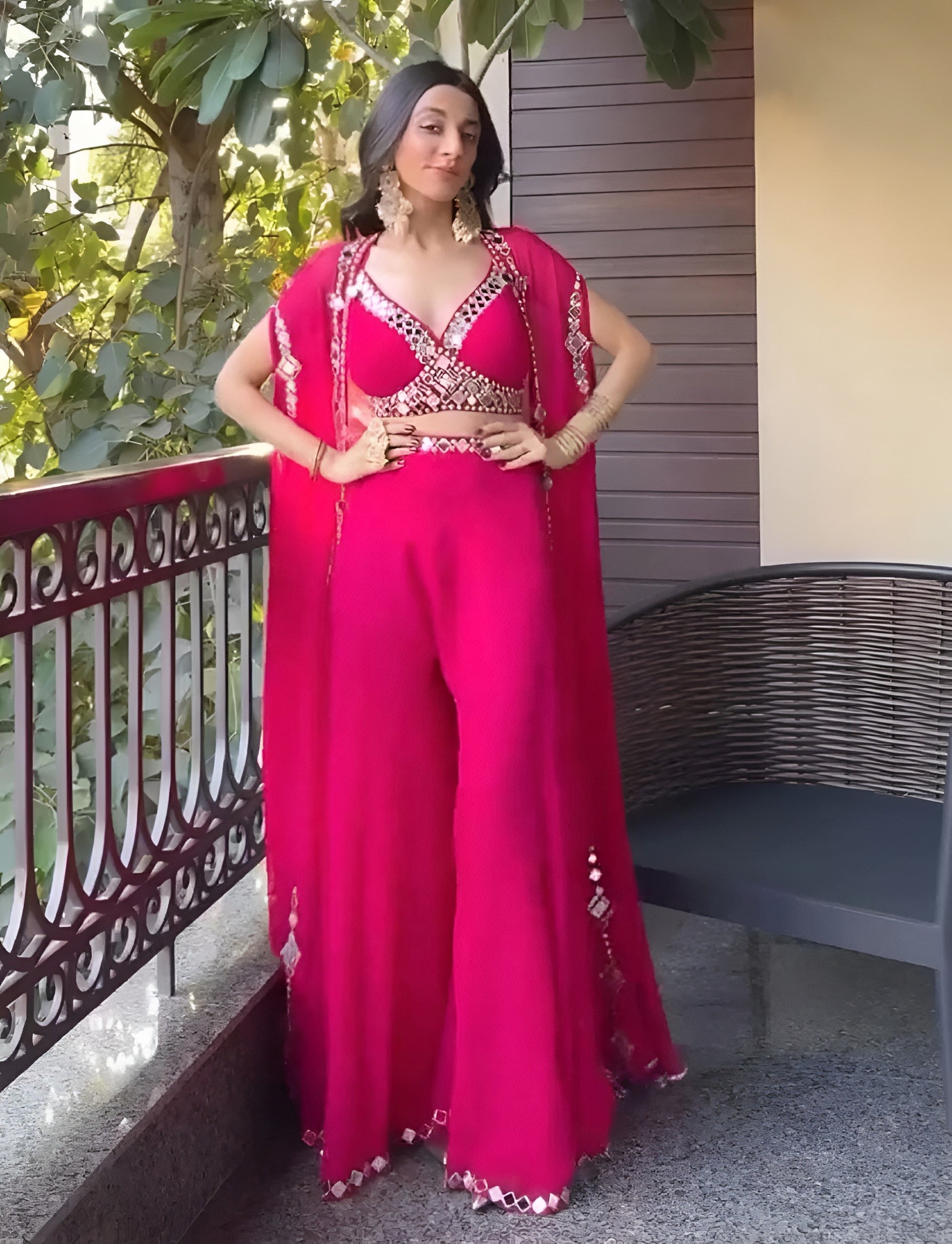 Pink Mirror Work Lehenga Set - Kurtikala