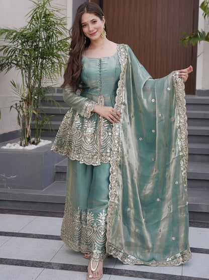 Sage Green Festive Sharara Set - Kurtikala