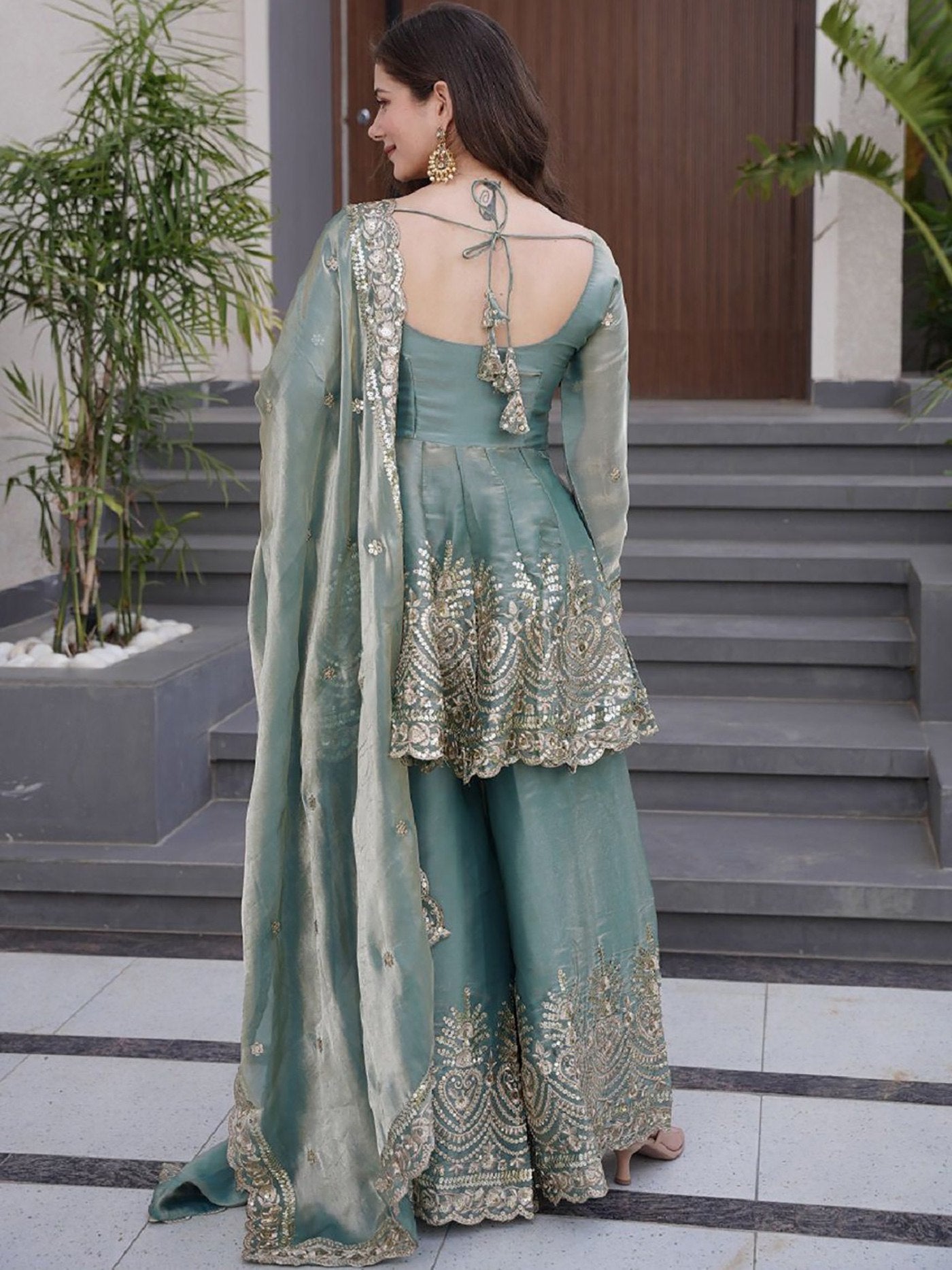 Sage Green Festive Sharara Set - Kurtikala