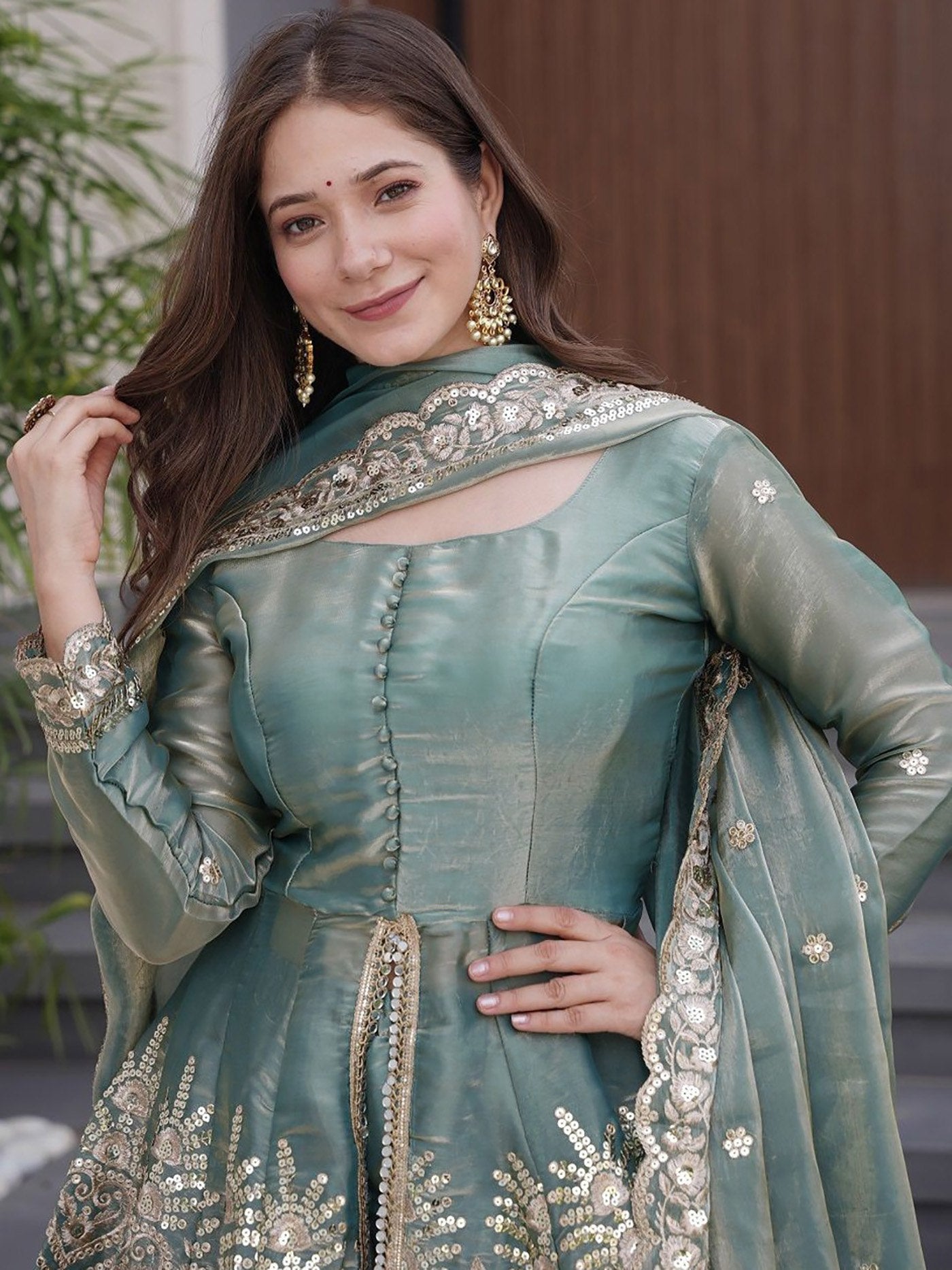 Sage Green Festive Sharara Set - Kurtikala