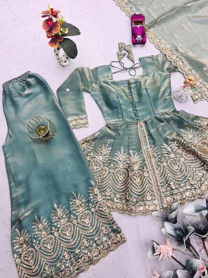 Sage Green Festive Sharara Set - Kurtikala