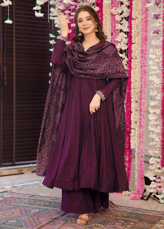 Wine Serenity Anarkali Set - Kurtikala
