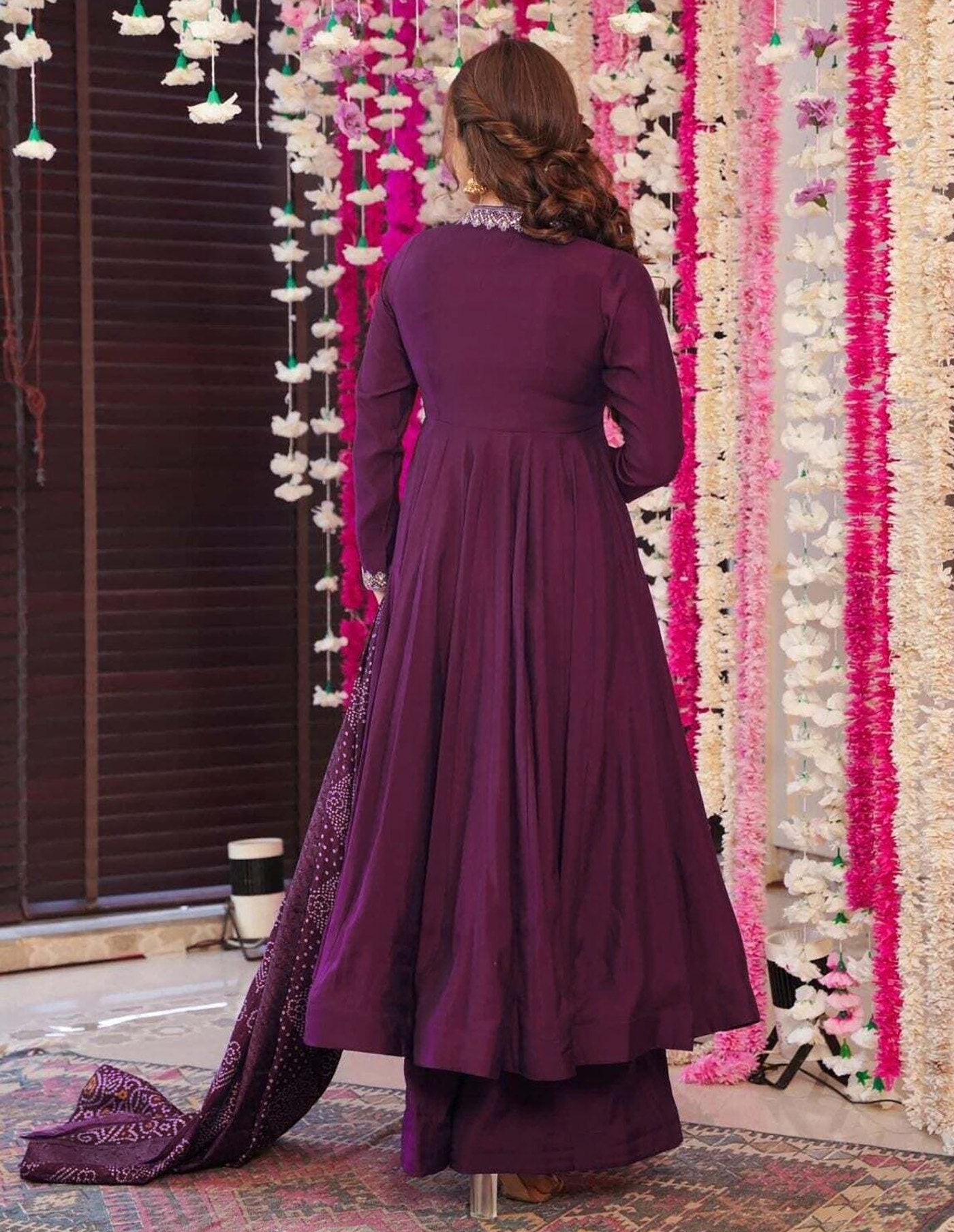 Wine Serenity Anarkali Set - Kurtikala