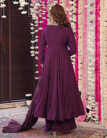 Wine Serenity Anarkali Set - Kurtikala