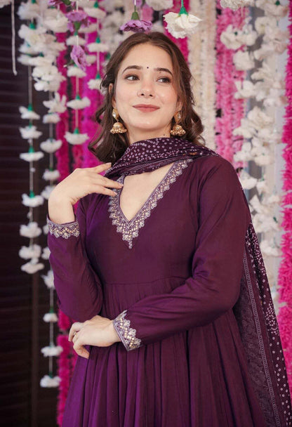 Wine Serenity Anarkali Set - Kurtikala