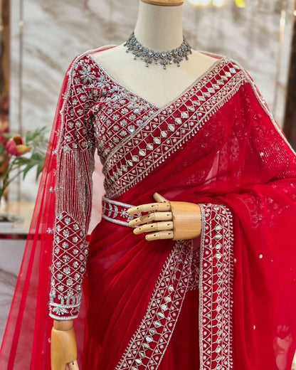 Ruhani Scarlet Saree - Kurtikala