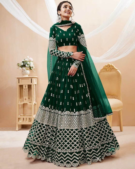 Emerald Green Embroidered Lehenga Set - Kurtikala