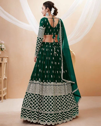 Emerald Green Embroidered Lehenga Set - Kurtikala