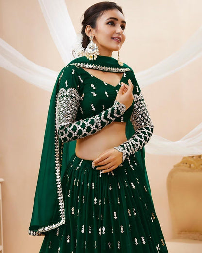 Emerald Green Embroidered Lehenga Set - Kurtikala