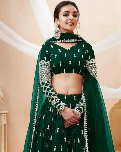 Emerald Green Embroidered Lehenga Set - Kurtikala
