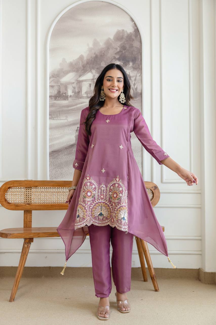 Meher Peach Cord Set - Kurtikala