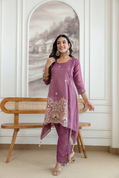 Meher Peach Cord Set - Kurtikala