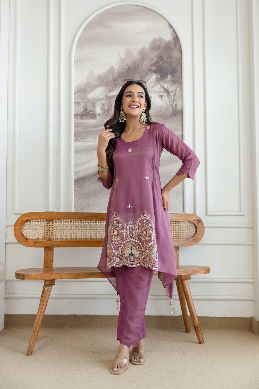 Meher Peach Cord Set - Kurtikala