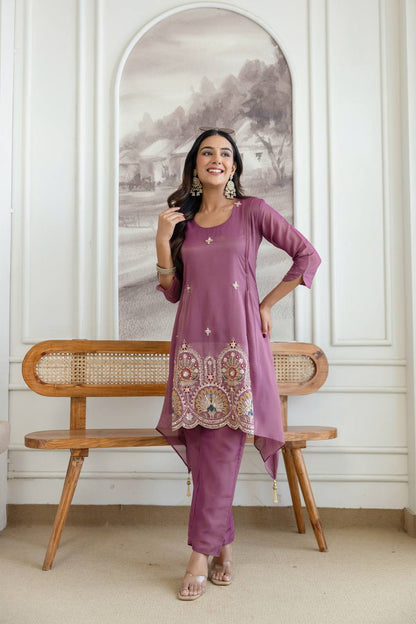 Meher Peach Cord Set - Kurtikala
