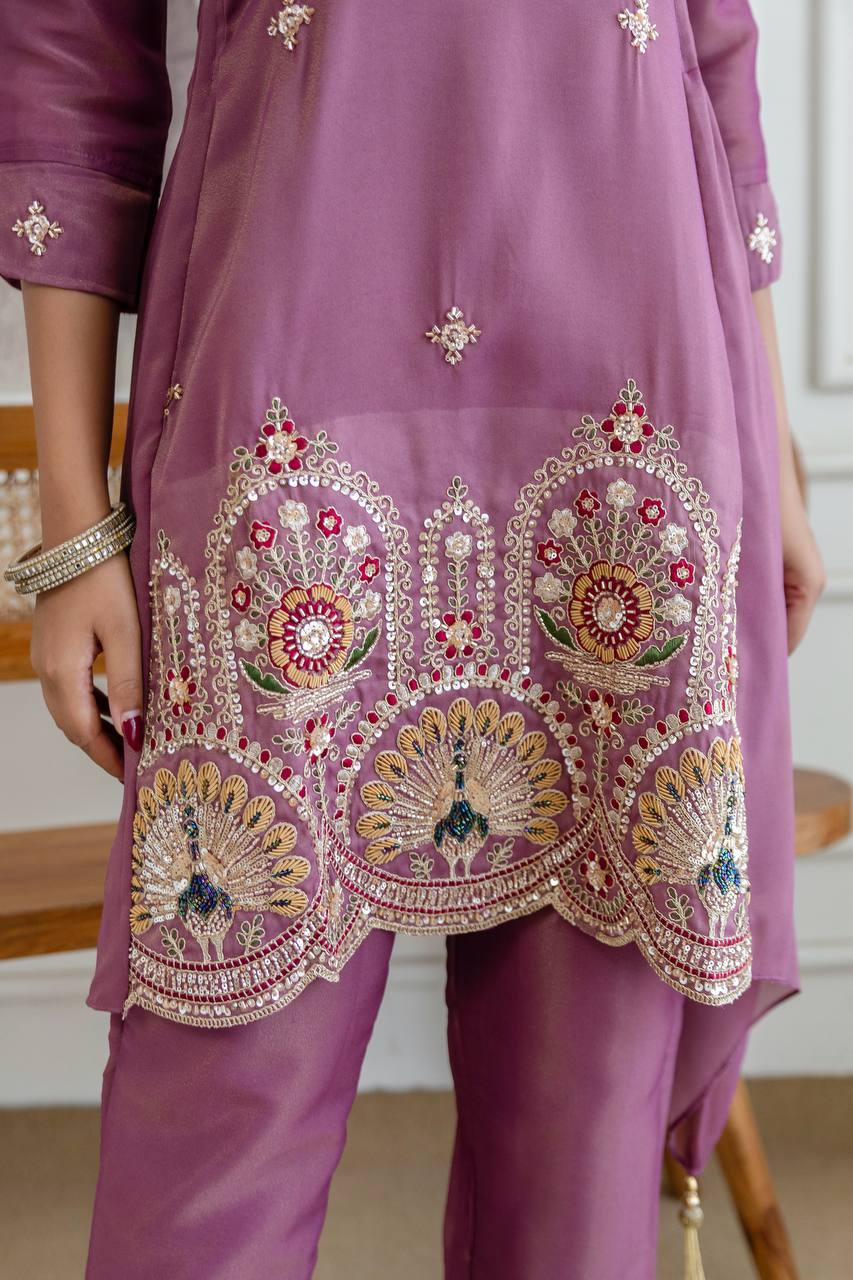 Meher Peach Cord Set - Kurtikala