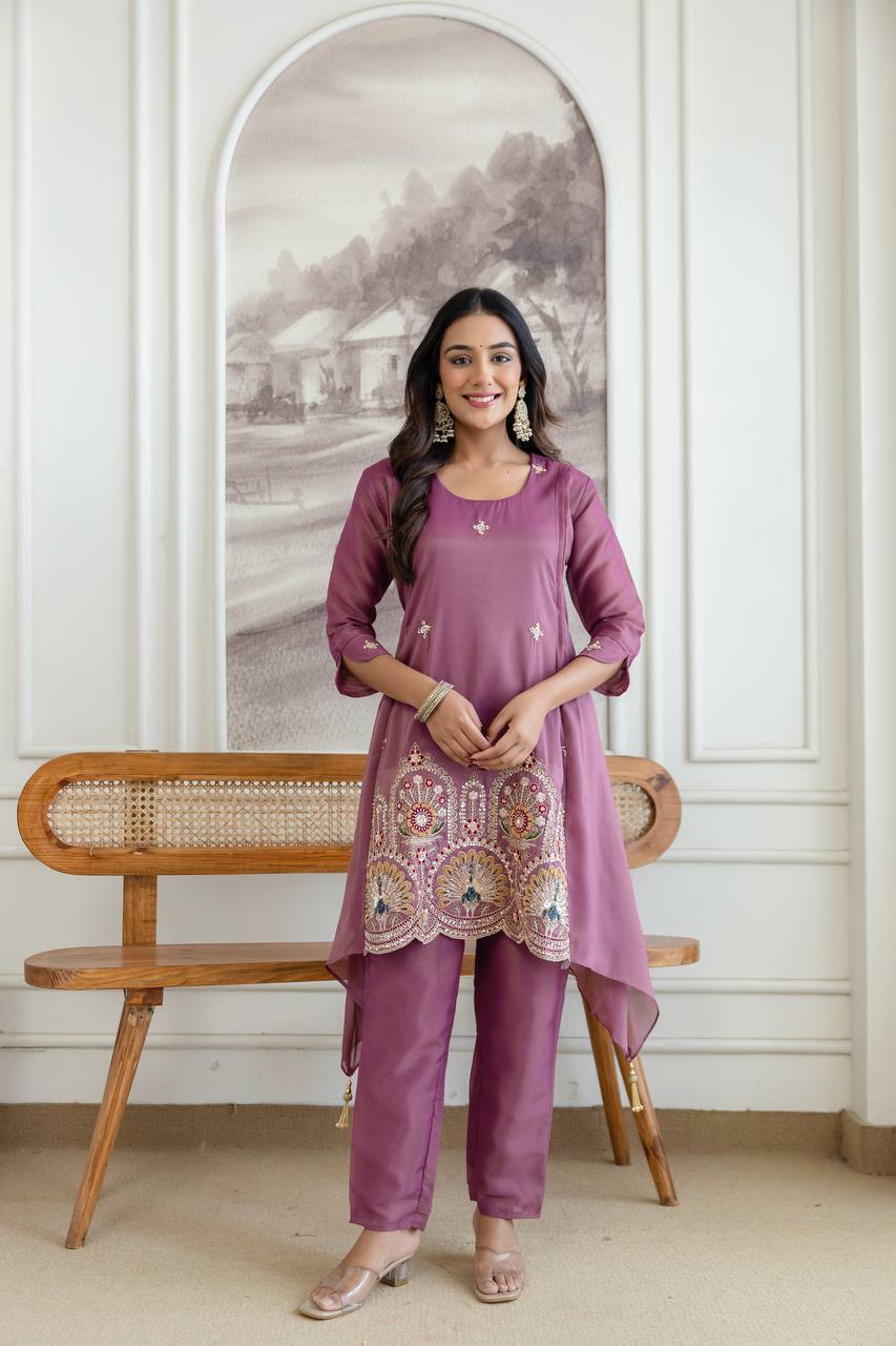 Meher Peach Cord Set - Kurtikala