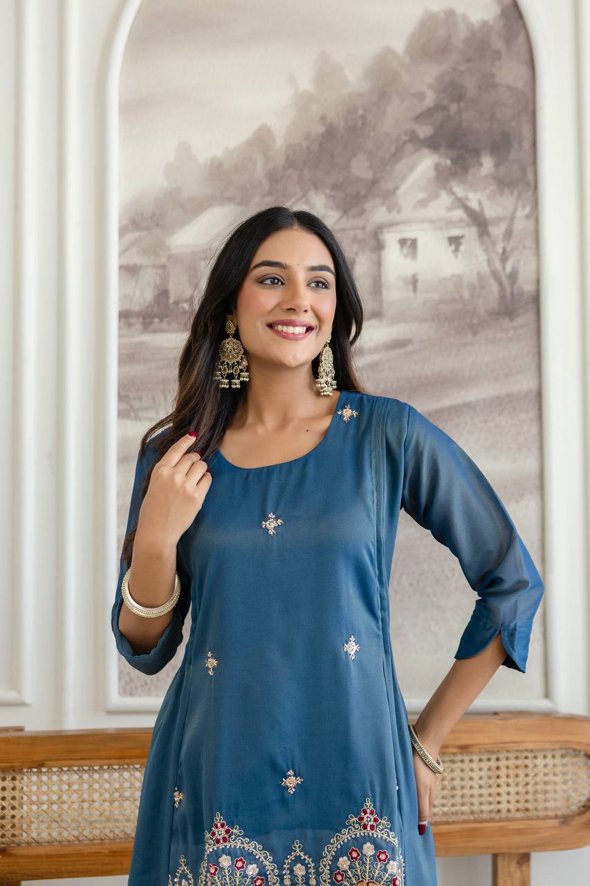 Noor Teal Designer Cord Set - Kurtikala
