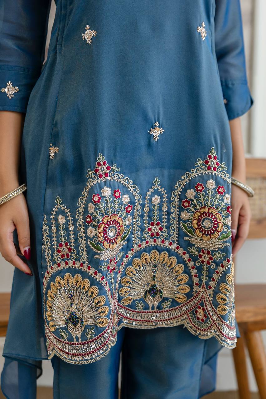 Noor Teal Designer Cord Set - Kurtikala